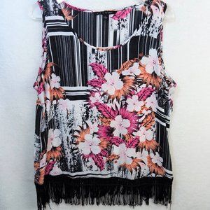 Zac & Rachel Floral Abstract Fringe Tank Top L